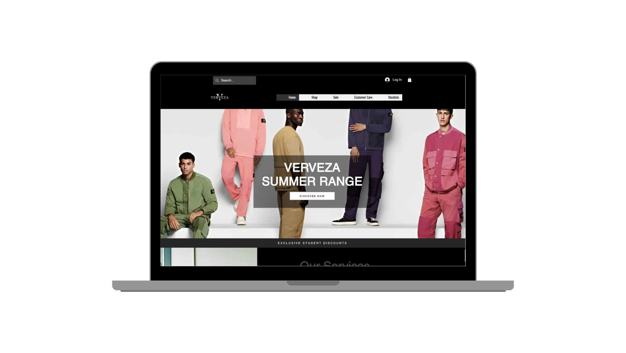 Verveza website homepage shown on a laptop mockup